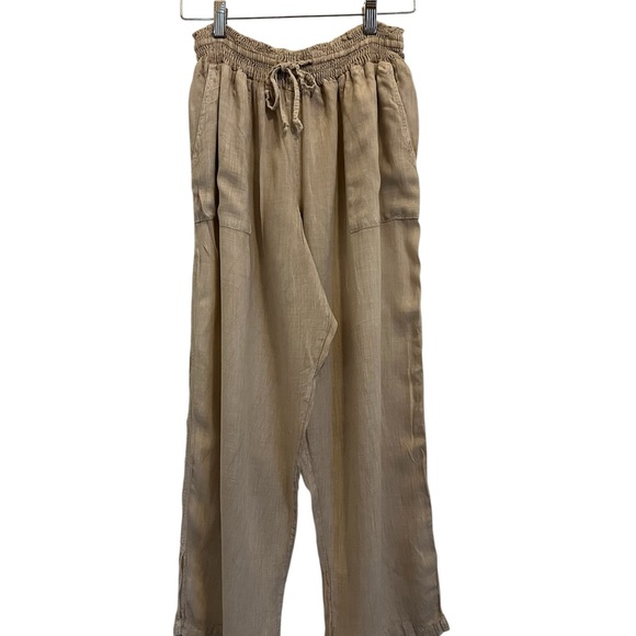 Raya Sun Women’s L Linen Blend Tan Semi Sheer Pants - Picture 1 of 8